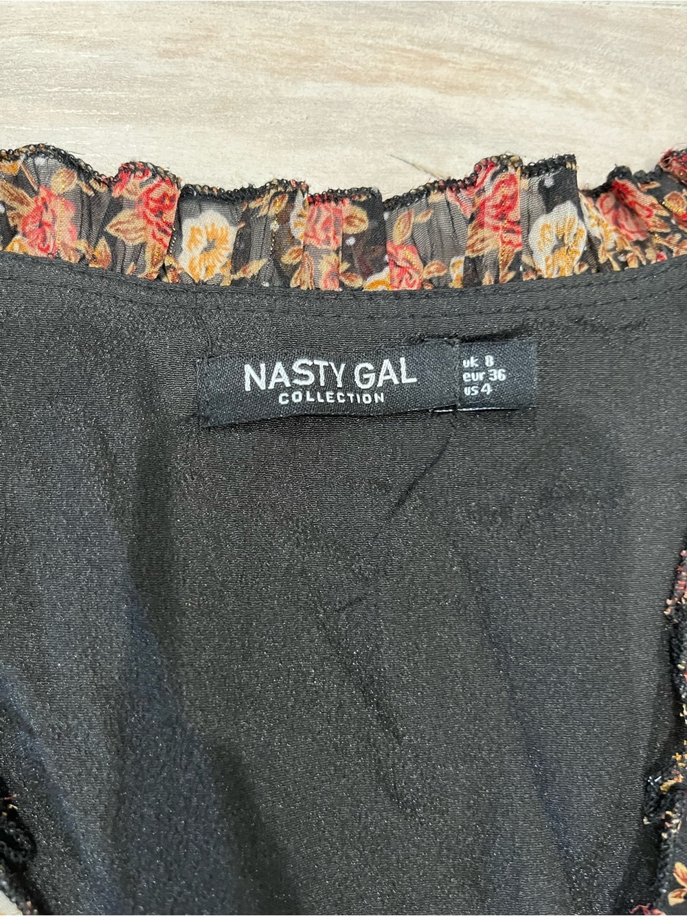 Nasty Gal “I’ll Be Bouquet” Black Sheer Floral Dress with Red & Cream Roses - Picture 9 of 16